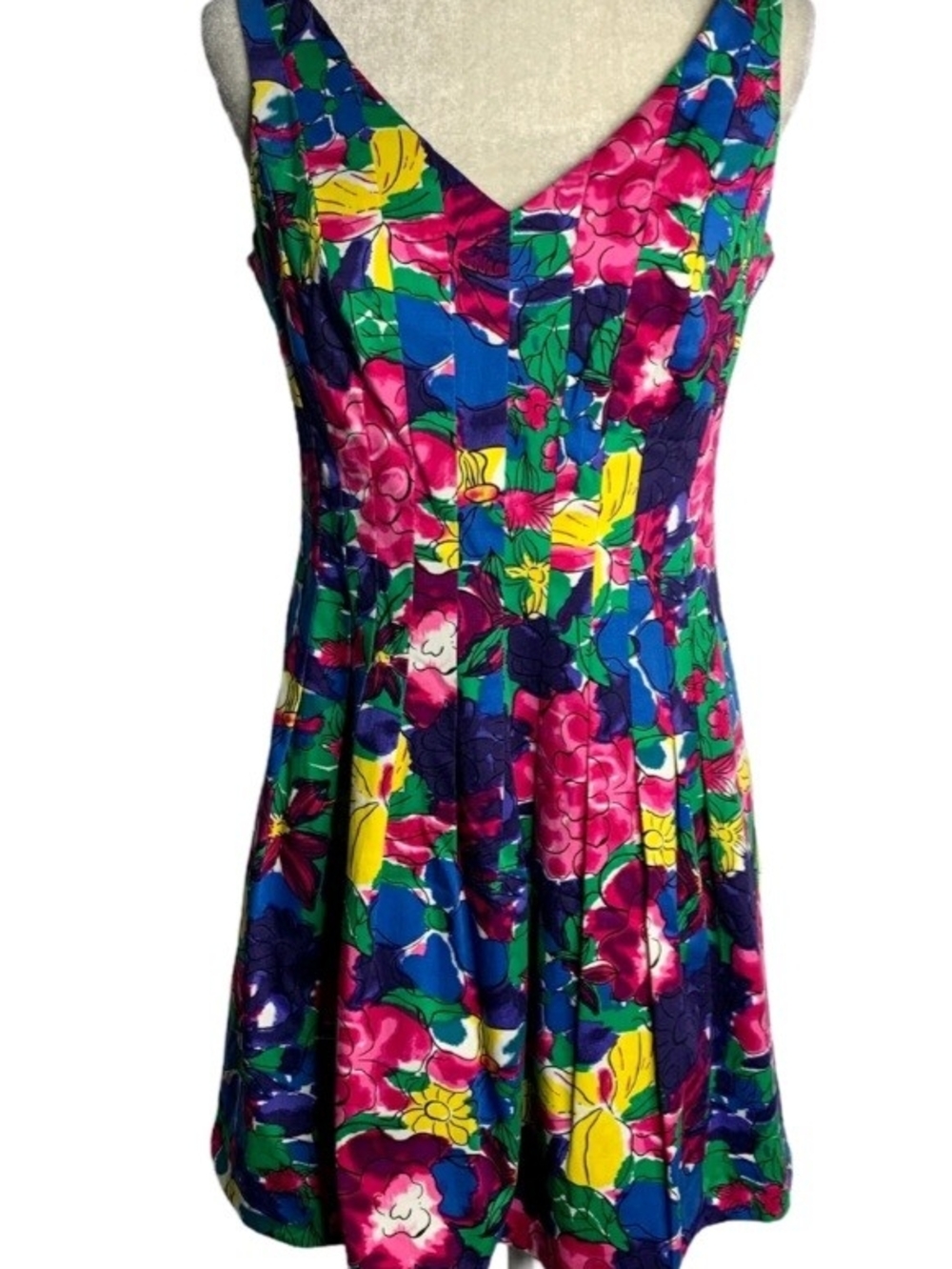 Jones New York Vibrant Multicolor Floral Midi Dress With Pockets. Size 5